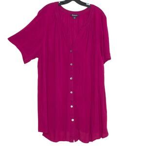 Roamans Plus Size 26W Boho Peasant Tunic Top Button Up Flowy Cottagecore Gauze